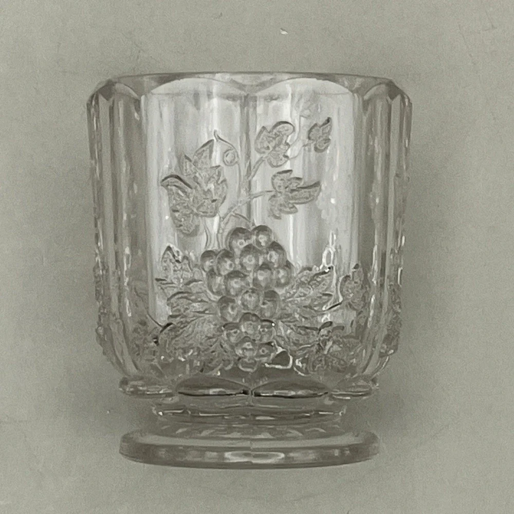 Vtg Clear Pressed Glass Raised Grape Cluster Toothpick Holder Pedestal 2.25